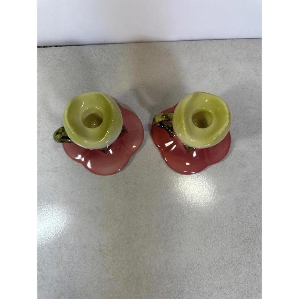 VTG Hull Pottery Woodland Candlestick Holders Pair Pink Cottagecore Farmhouse - Picture 2 of 4